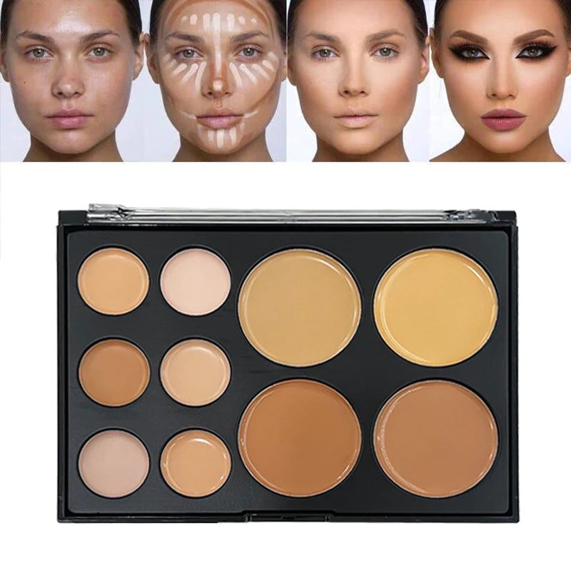 10-color Concealer Palette With brush Moisturizing Cover Dark Circles And Acne Marks Makeup Contouring Cream Shadow Cosmetics