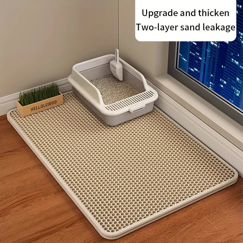 1Pc Large Size Cat Litter Mat-Advanced Honeycomb Double Layer Design,Urine Waterproof,Easy Cleaning,Scatter Control,Stay Clean