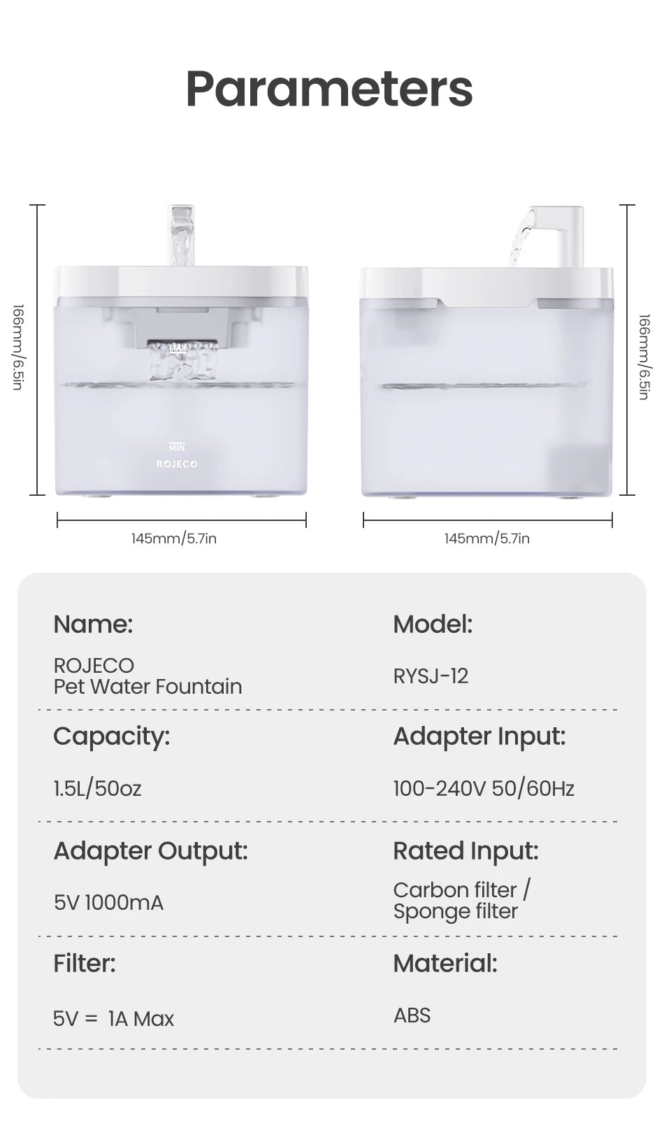 ROJECO Smart Cat Water Fountain Automatic Pet Water Dispenser For Cats Dog Drinking Purifier Fountain with Recirculate Filters