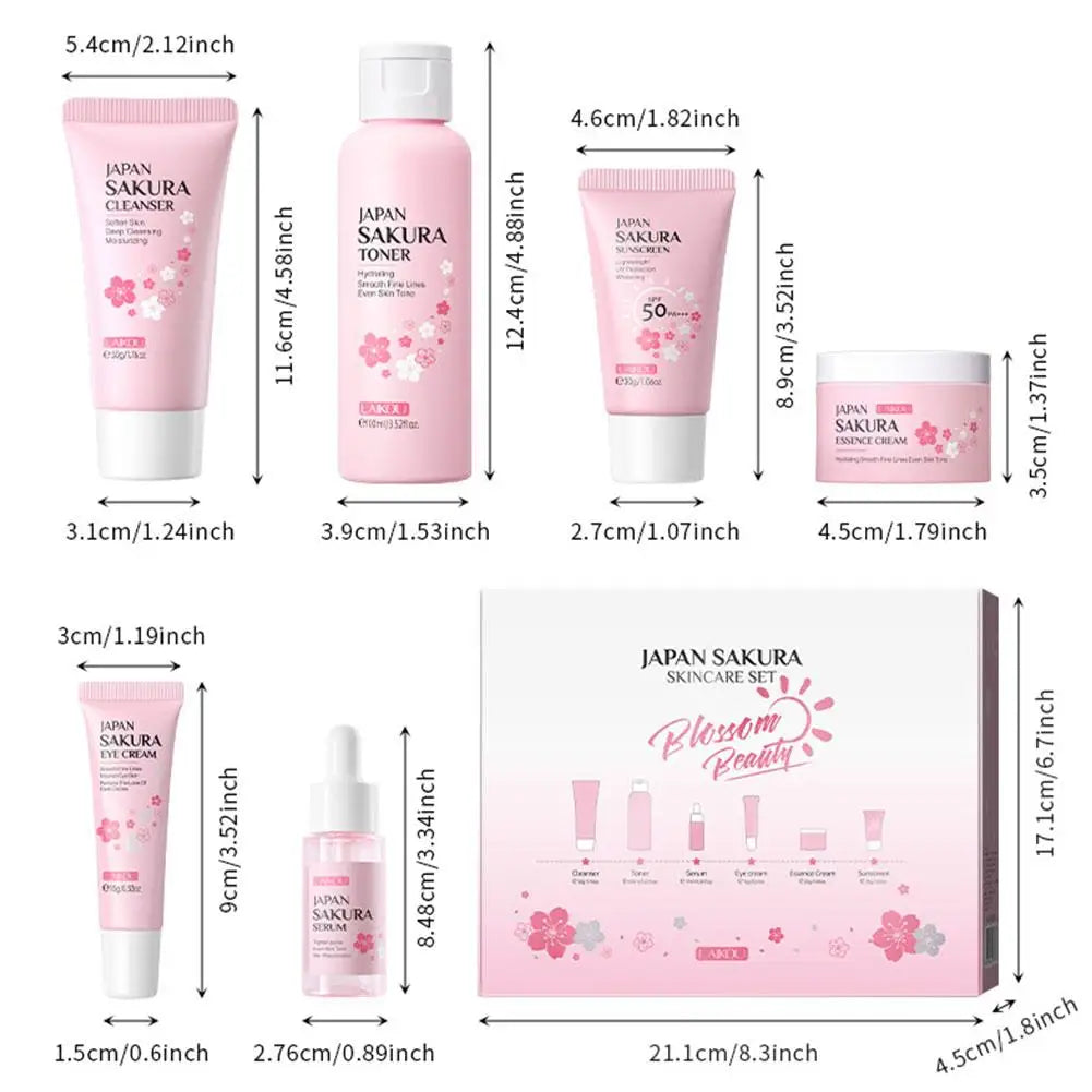 6pcs/Set Sakura Skin Care Sets Face Cream Serum Toner Facial Cleanser Sunscreen Eye Cream Face Skin Care Set Product Gift box