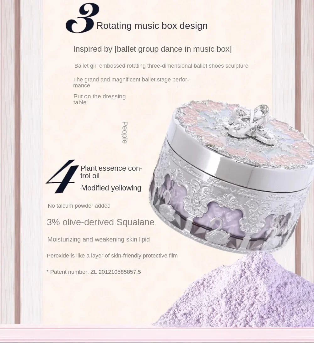 Flower Knows Swan Ballet Setting Loose Powder Makeup Matte Finishing Oil Control Rose Scent Loose Powder 12G/0.42OZ