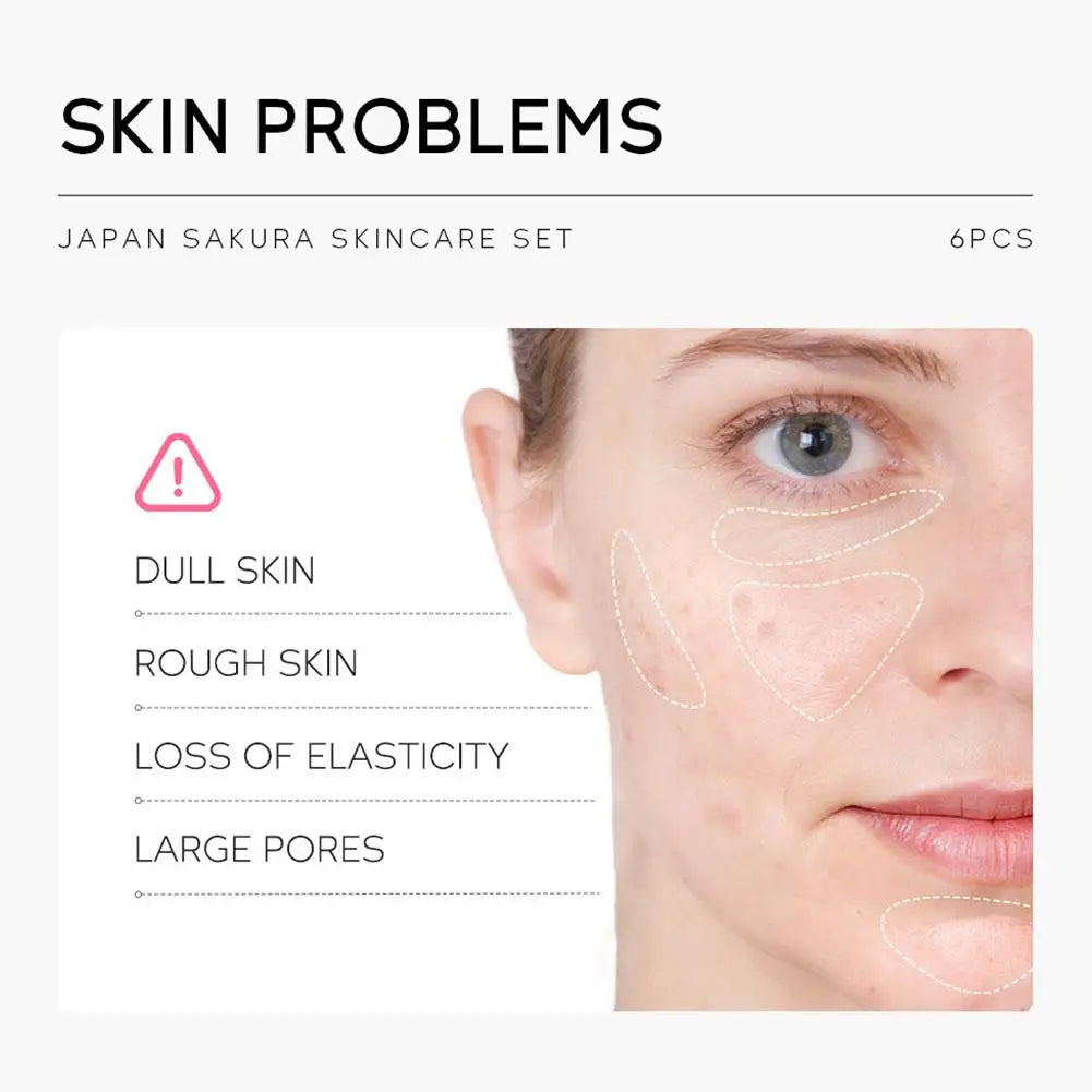 6pcs/Set Sakura Skin Care Sets Face Cream Serum Toner Facial Cleanser Sunscreen Eye Cream Face Skin Care Set Product Gift box