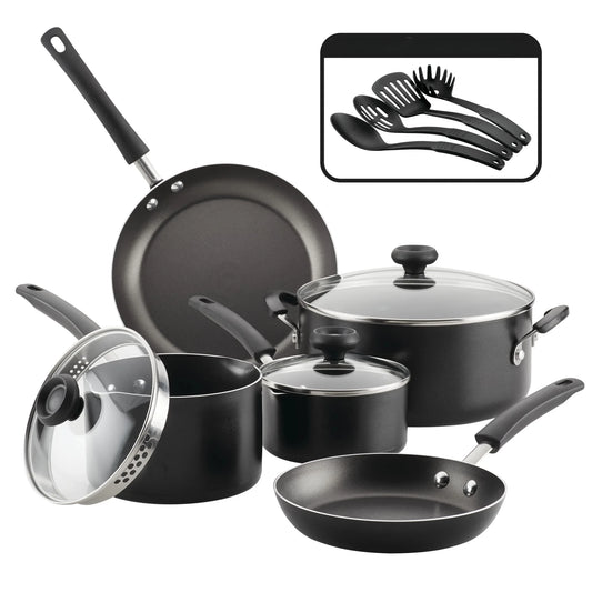 12-Piece Easy Clean Nonstick Pots and Pans/Cookware Set, Black