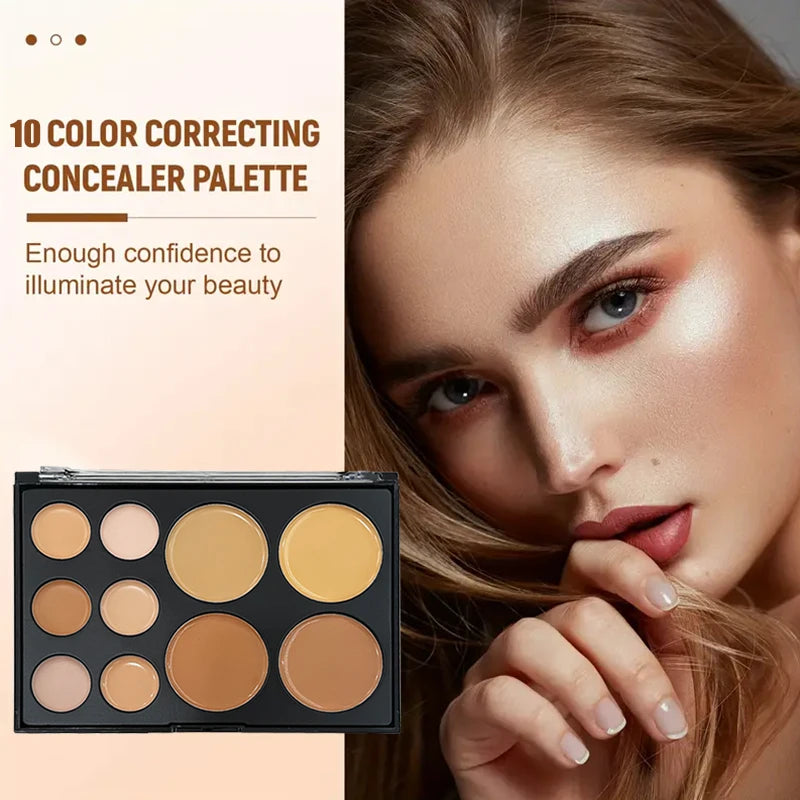 10-color Concealer Palette With brush Moisturizing Cover Dark Circles And Acne Marks Makeup Contouring Cream Shadow Cosmetics