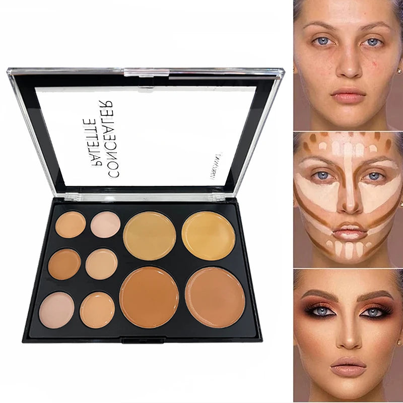 10-color Concealer Palette With brush Moisturizing Cover Dark Circles And Acne Marks Makeup Contouring Cream Shadow Cosmetics