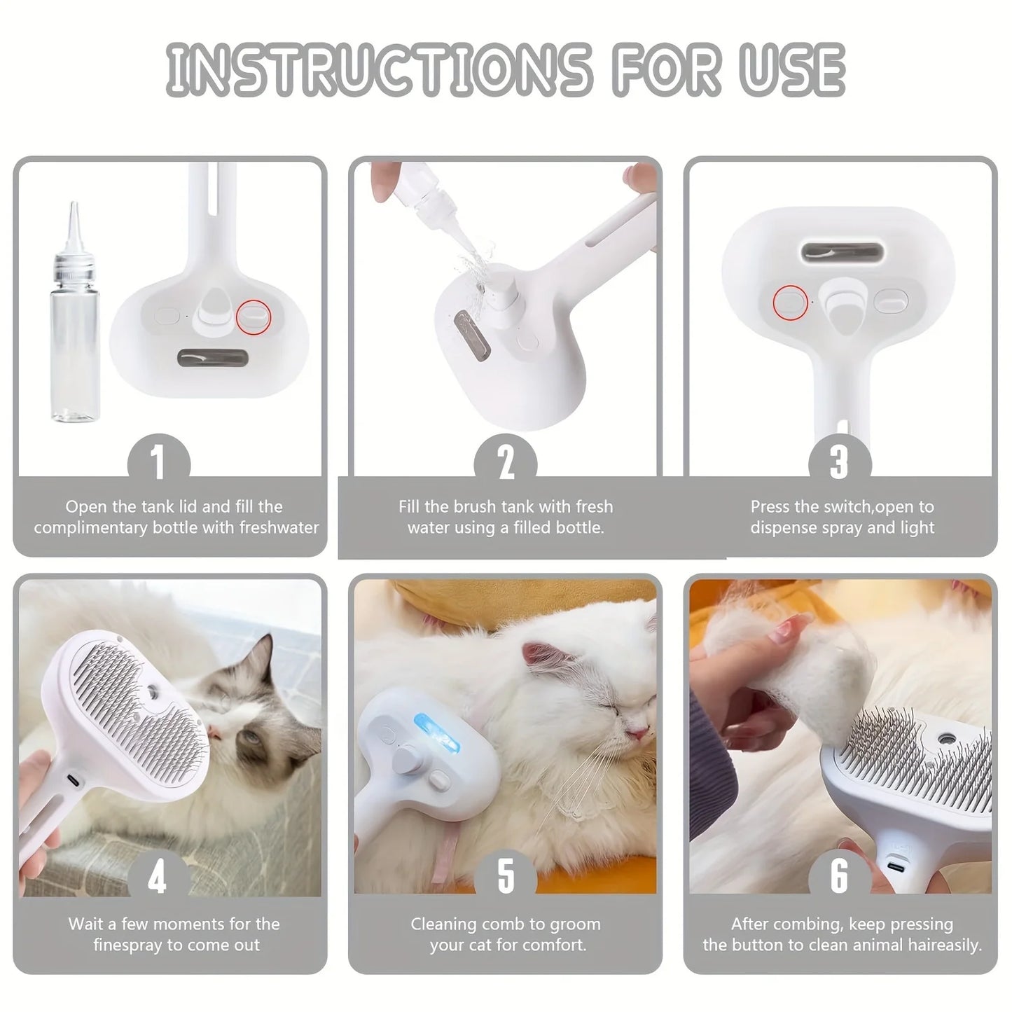 New Pet Spray Cat Comb Dog Hair Removal Comb USB Rechargeable Hair Pulling Knot Comb Pet Grooming Cleaning Tools