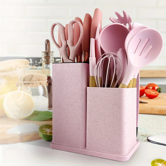 19 Advanced Silicone Kitchenware Sets Equipped with Wooden Handles and Knives-heat-resistant,convenient Cooking Kitchen Gadgets.