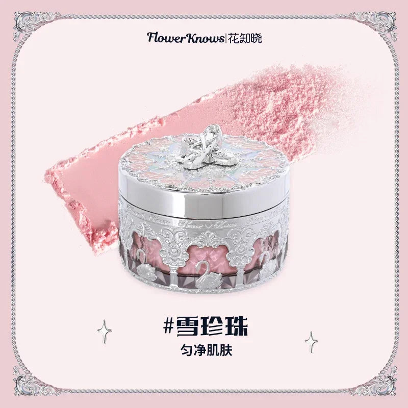 Flower Knows Swan Ballet Setting Loose Powder Makeup Matte Finishing Oil Control Rose Scent Loose Powder 12G/0.42OZ